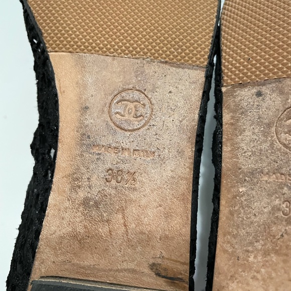 Chanel Black/Anthracite Metallic Leather Lace Pearl CC Logo Ballet Flats - Picture 8 of 8